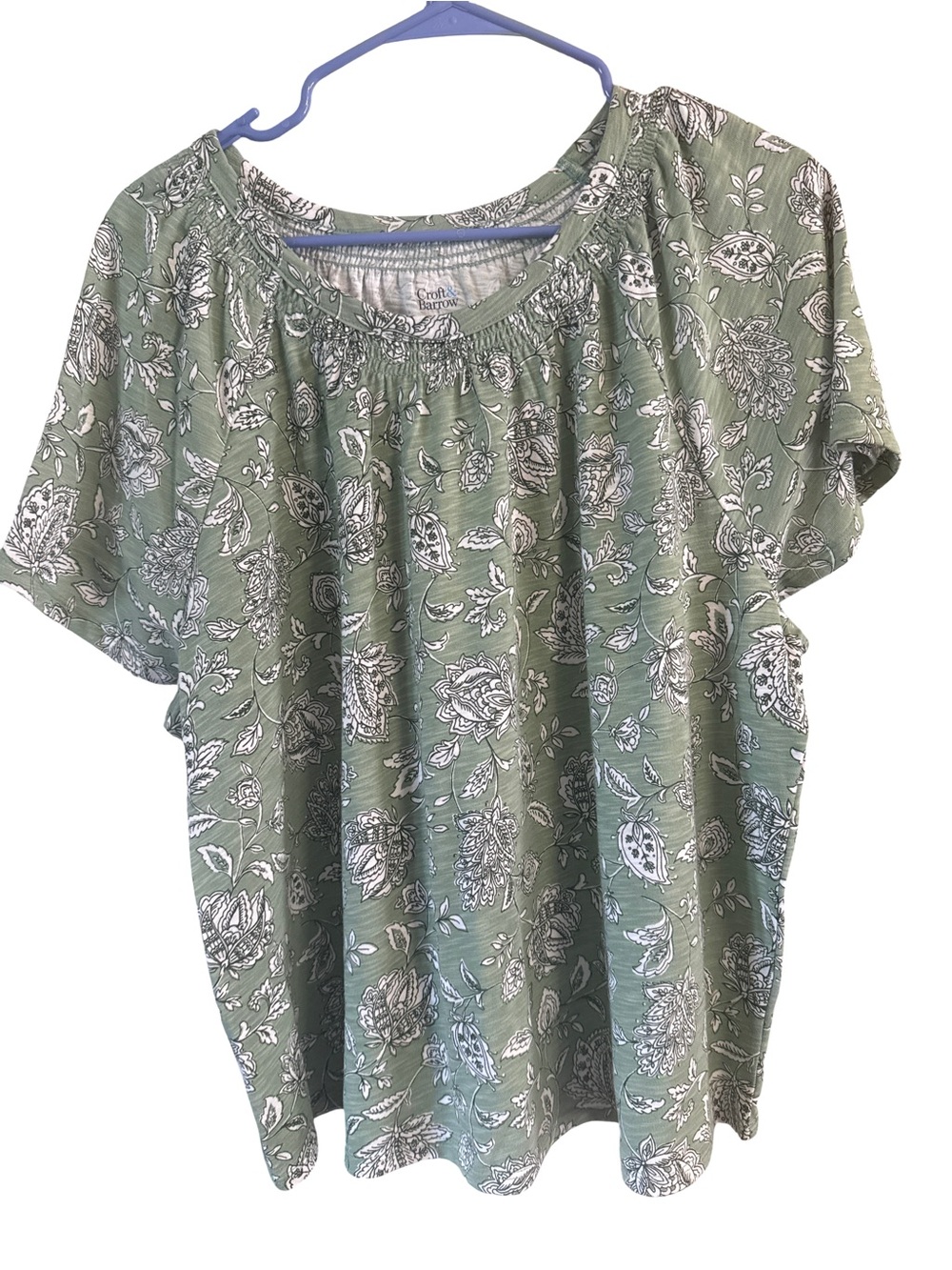 croft & barrow Sage Green White Floral Short-Sleeve Peasant Top